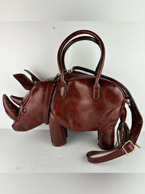Rhino Shaped Faux Leather Handbag NWOT - Unique!
